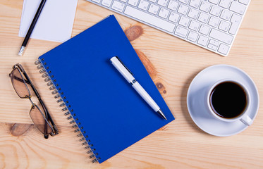 coffee, notebook and keyboard