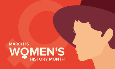 Women's History Month. The annual month that highlights the contributions of women to events in history. Celebrated during March in the United States, the United Kingdom, and Australia. Vector poster