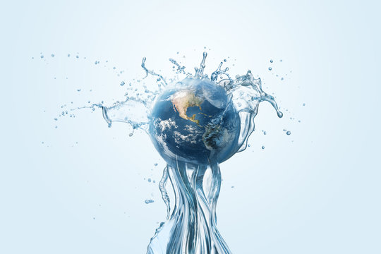 Saving Water And World Environmental Protection Concept. Eearth, Globe, Ecology, Nature, Planet Concepts