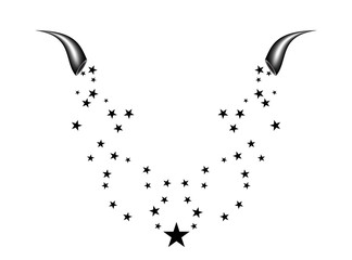 Cornucopia  shooting black star. Fireworks star random source stream.  Falling Star. Stars on a white background.