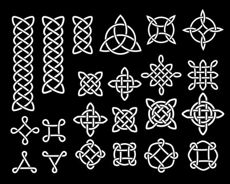 Black and white celtic knots and symbols ethnic set, vector