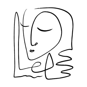recommend clip art: Simple hand drawn black and white trendy line portrait art. Abstract composition