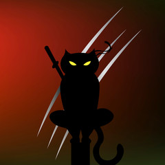 cat ninja illustration vector. a cat with a bandage. martial arts Japan © Viktoria Tom