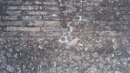 Weathered stained old brick wall background