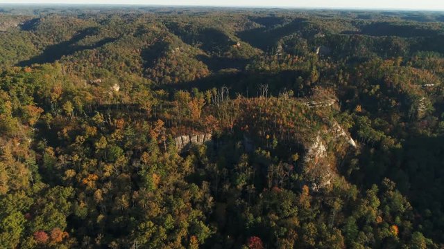 Aerial, Red River Gorge rock formation in Kentucky forest