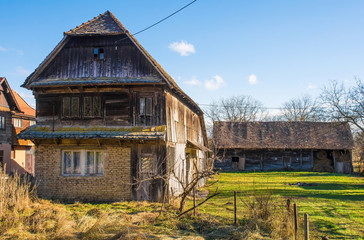 Historic wooden buildings in the small village of Cigoc Village in Sisak-Moslavina County, central...