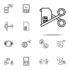 Deactivation sim card scissors icon. Telecommunication icons universal set for web and mobile