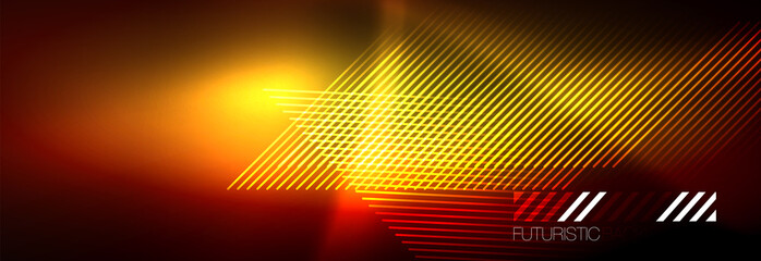 Fototapeta premium Neon glowing techno lines, hi-tech futuristic abstract background template with lines