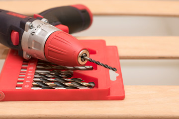 Drill and bit set close up