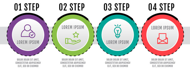Modern vector illustration 3D. Infographic circles template with four elements, sectors, icons. Designed for business, presentations, web design, interface, workflow layout, diagrams with 4 steps