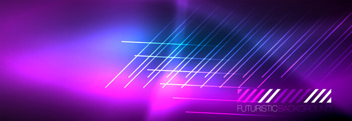 Neon glowing techno lines, hi-tech futuristic abstract background template with lines