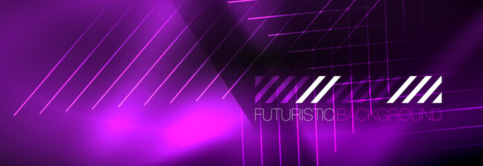 Neon glowing techno lines, hi-tech futuristic abstract background template with lines