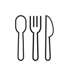 Spoon, fork and knife outline icon isolated on white background