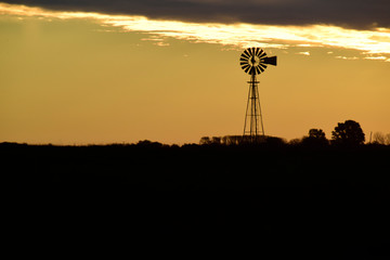 Naklejka premium Landscape with windmill at sunset, Pampas, Patagonia,Argentina