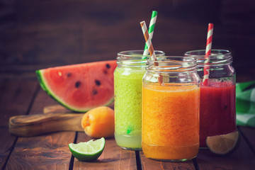 Freshly blended fruit smoothies for the breakfast