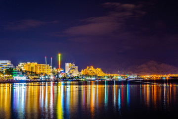 Sunset view of hotels in israeli holiday resort Eilat, Israel