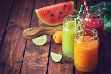 Freshly blended fruit smoothies for the breakfast