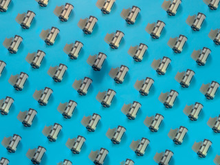 Film photo roll camera pattern on blue background