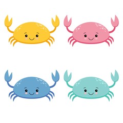 Set of Cute Colored Cartoon Crab Vector Illustration