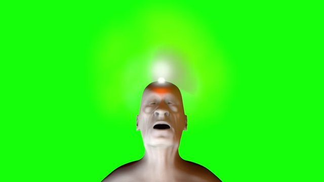 3D rendered animation of the soul leaving a dead old body upon death on a green screen background.