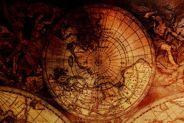 Old vintage map of the World with details.