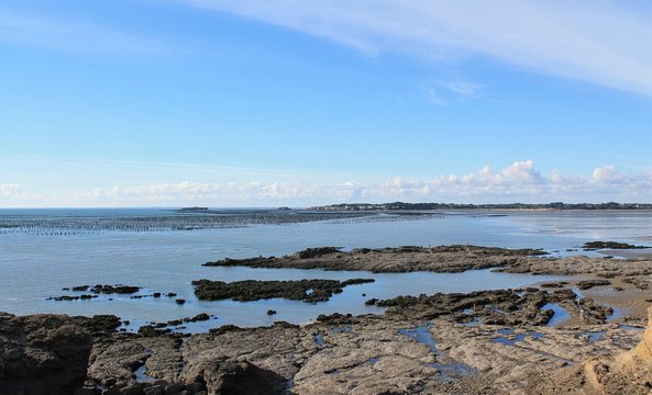 View of Penestin coast in Pen Be, Briere regional natural park - Loire Atlantique, Pays de la Loire region, France