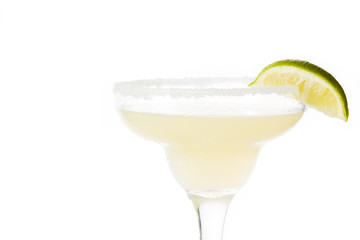 Margarita cocktail with lime in glass isolated on white background. Copyspace
