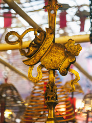 Ornate detail inside the Man Mo temple, Hong Kong Island - 251802147