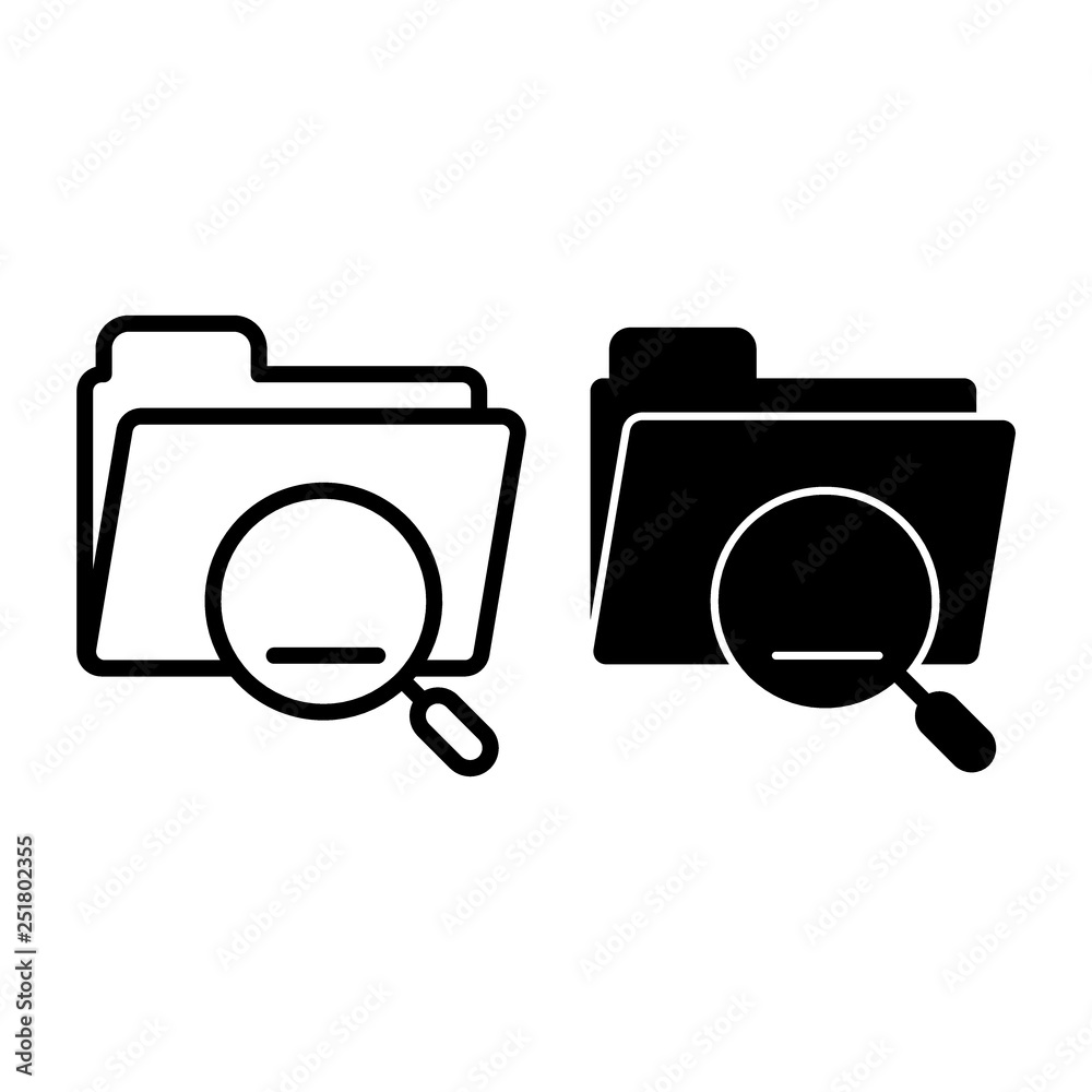 Poster folder with magnifier line and glyph icon. search in folder vector illustration isolated on white. d