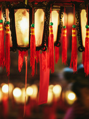 Traditional chinese lanterns in the Man Mo temple, Hong Kong Island - 251802353