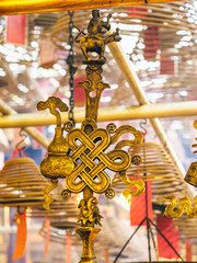Ornate detail inside the Man Mo temple, Hong Kong Island - 251802357