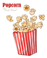 Vector illustrations on the snacks theme: popcorn box.