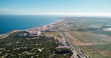 Aerial view La Mata coastline. Spain