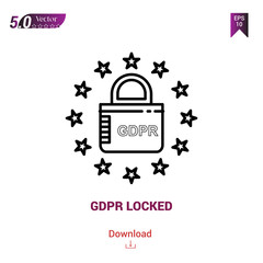 Outline GDPR LOCKED icon isolated on white background. Line pictogram. Graphic design, mobile application, logo, user interface. Editable stroke. EPS10 format vector illustration