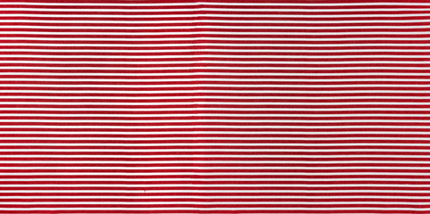 Red and white, horizontal striped classic fabric closeup, clean background.