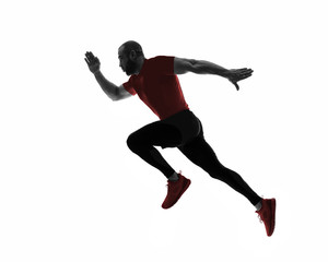 Fototapeta na wymiar Silhouette of sports man running, isolated on white background