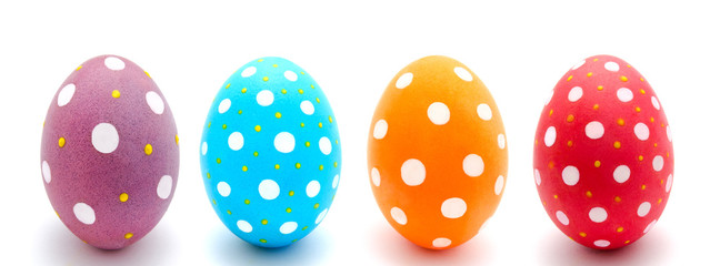 Collection of photos perfect colorful handmade easter egg isolated