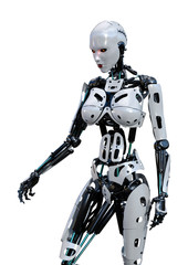 3D Rendering Female Robot on White