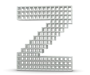 Plastic letter from blocks. Capital Letter - Z isolated on white background. 3D render Illustration