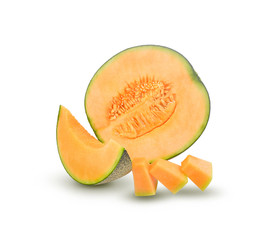 Fresh melon sliced on white background