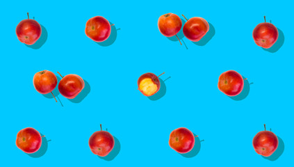 Creative idea for background. apples pattern on blue background