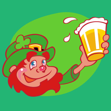 Drunk Leprechaun Red Beard And Beer