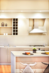 Naklejka na ściany i meble Kitchen items including a counter and silver chimney