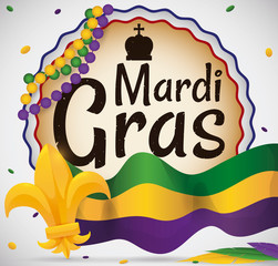 Fleur-de-lis, Mardi Gras Flag, Collars and Label for the Carnival, Vector Illustration