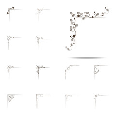 Vintage corner, swirls, filigree ornate frames, design elements icon. Corner border icons universal set for web and mobile