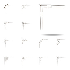 Vintage corner, swirls, filigree ornate frames, design elements icon. Corner border icons universal set for web and mobile