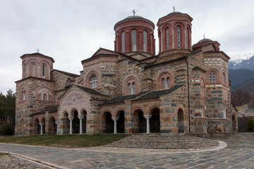 Fototapeta na wymiar Holy monastery of St. John the Baptist in Akritochori, Serres, Greece. It is built in the architectural standards of Byzantine monasteries