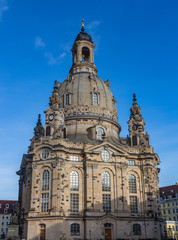 Fototapeta na wymiar Church Frauenkirche (Church of the Virgin) in Dresden, one of the most significant Lutheran churches of the city