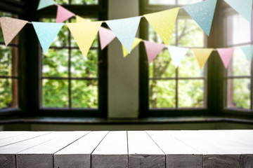 Desk of free space and spring window decoration 