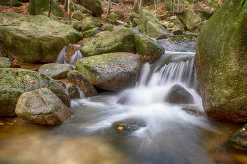 small stream watterfall in jizerske mountains